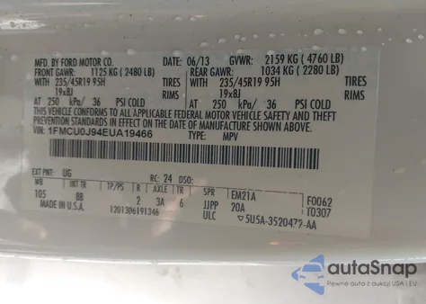 2014 Ford Escape Titanium z USA, uszkodzony, nr VIN 1FMCU0J94EUA19466